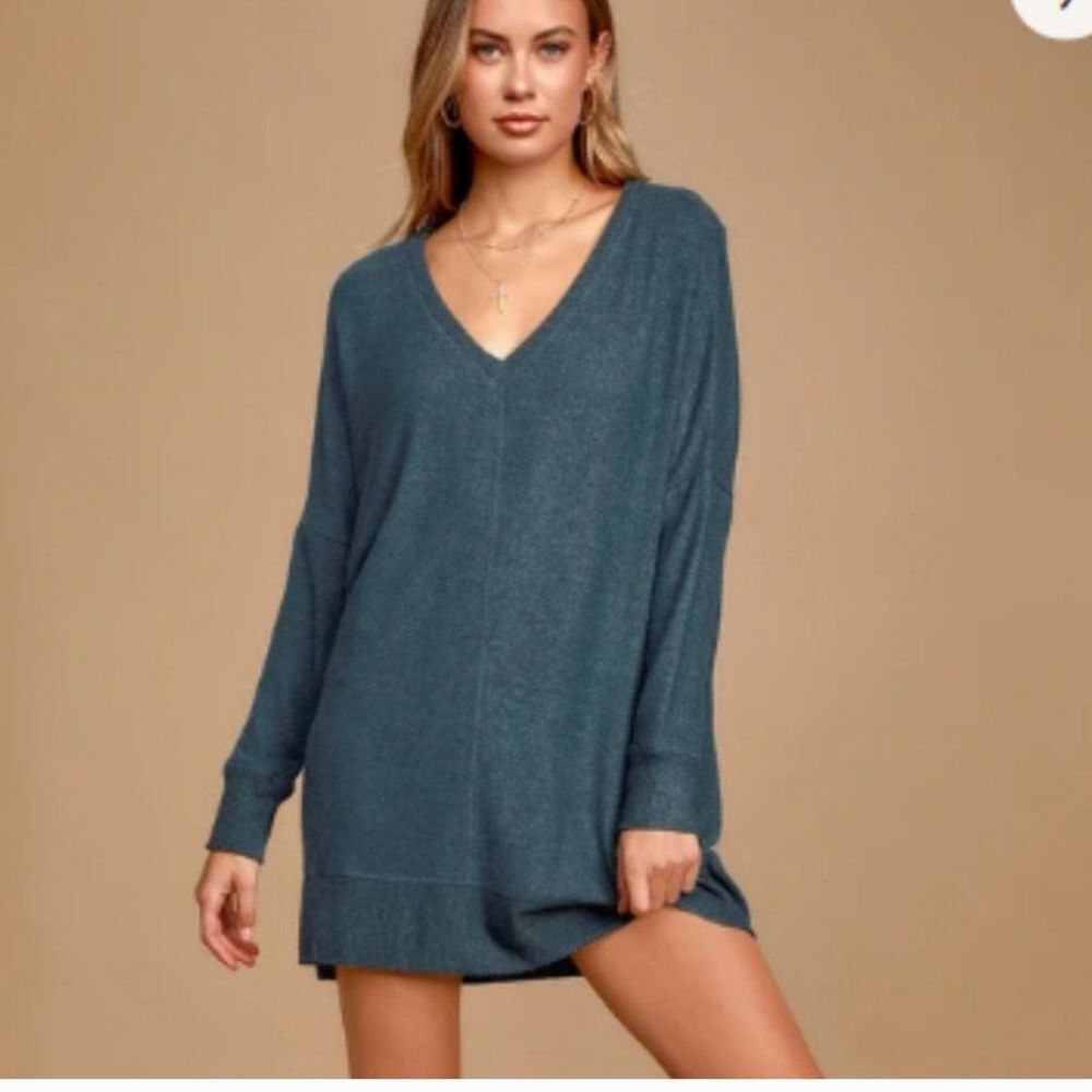 Lulu's Estes Park Sweater Dress in Teal